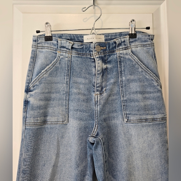 Risen Jeans High Rise Patch Pocket Ankle Flare Light Wash Women's Size 26 - Picture 5 of 15